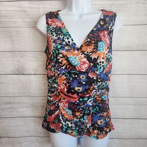 Relativity M Floral Wrap Top Ruched Boho Chic V Neck Flowy Blouse